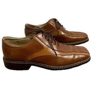 Vintage 90s Stacy Adams Leather Two Tone Shoes 11M Brown Lace Up Square Toe